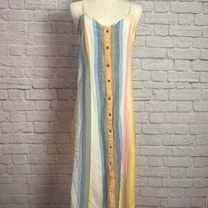 Billabong Multicolor Striped Button Front Midi Dress